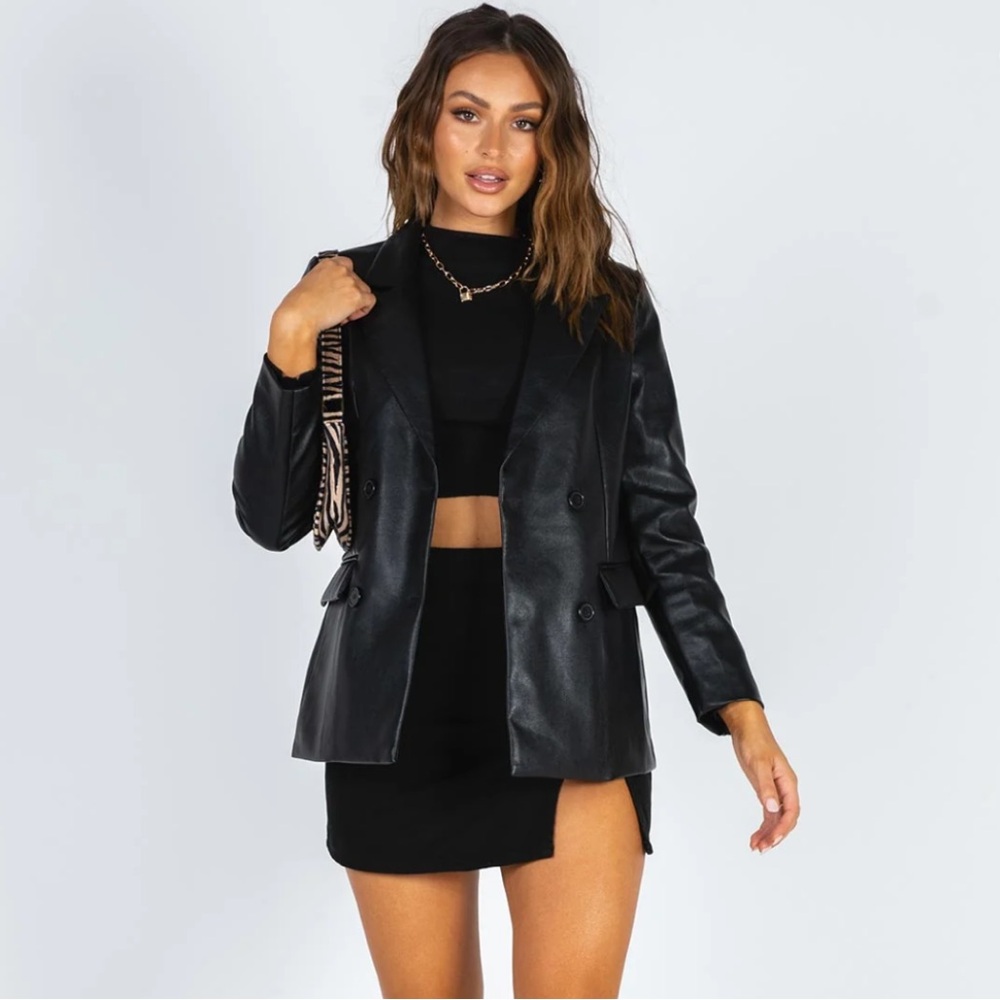 Princess Polly Jocelyn Women's Black Faux Leather Blazer Size XS/S